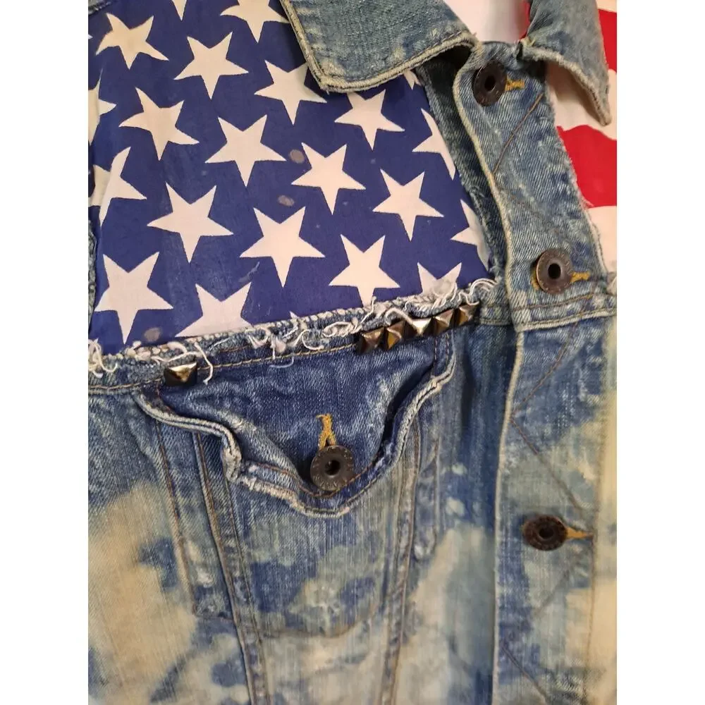 American Eagle Outfitters American‎ Flag Acid Wash Denim Vest Size XL